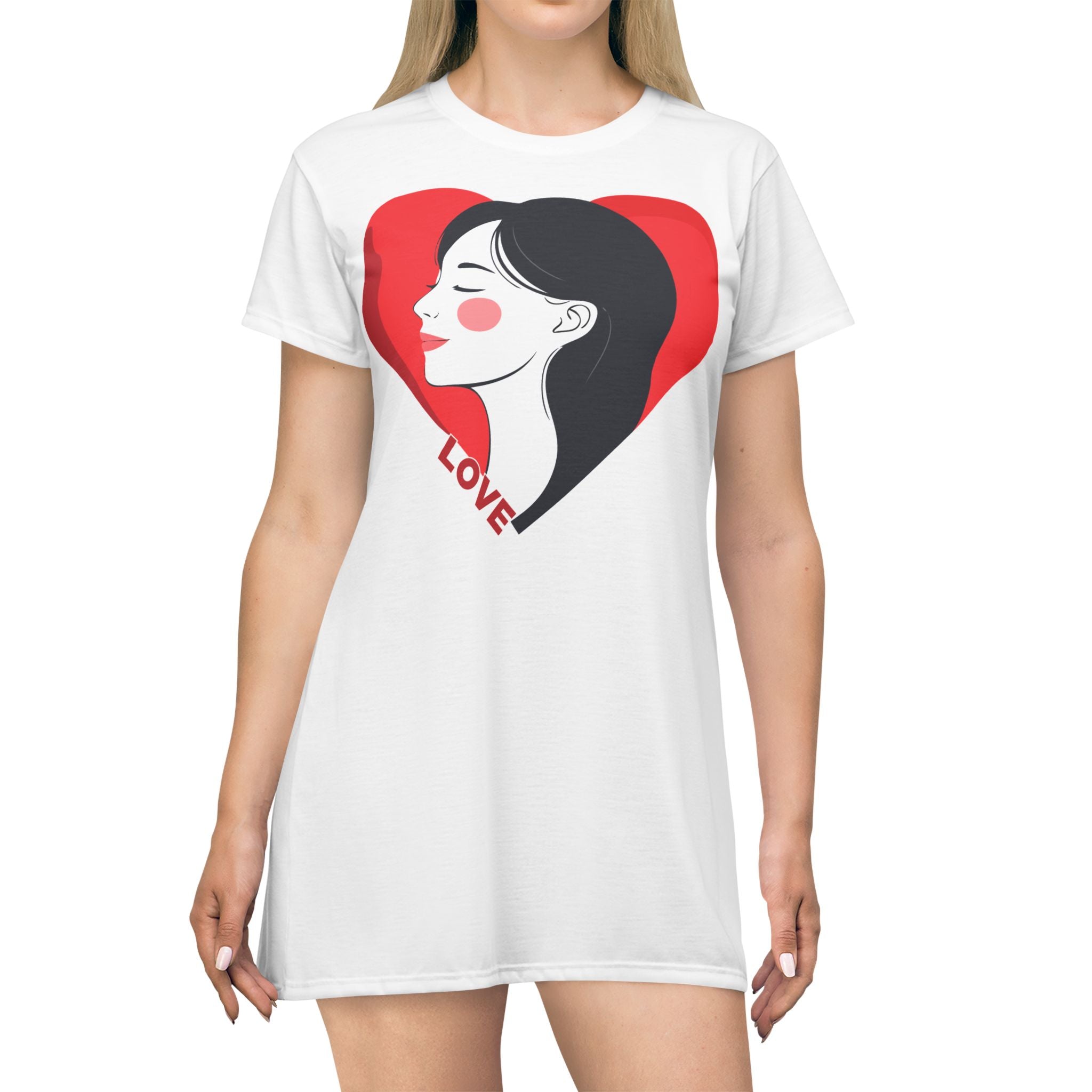 Love Heart Portrait T-Shirt Dress Romantic Graphic Tee Dress