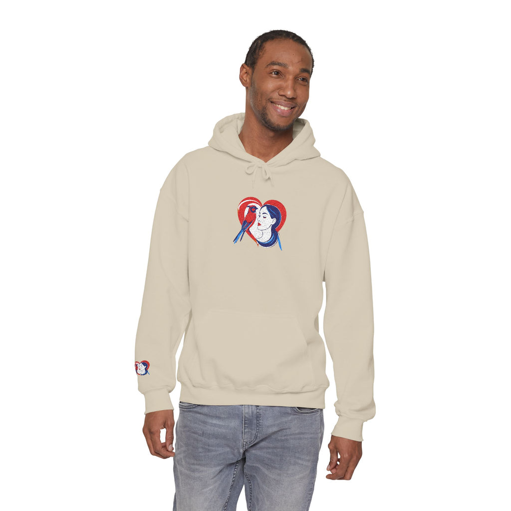 Embroidered Hoodie Patriotic Heart Portrait Graphic Hooded Sweatshirt
