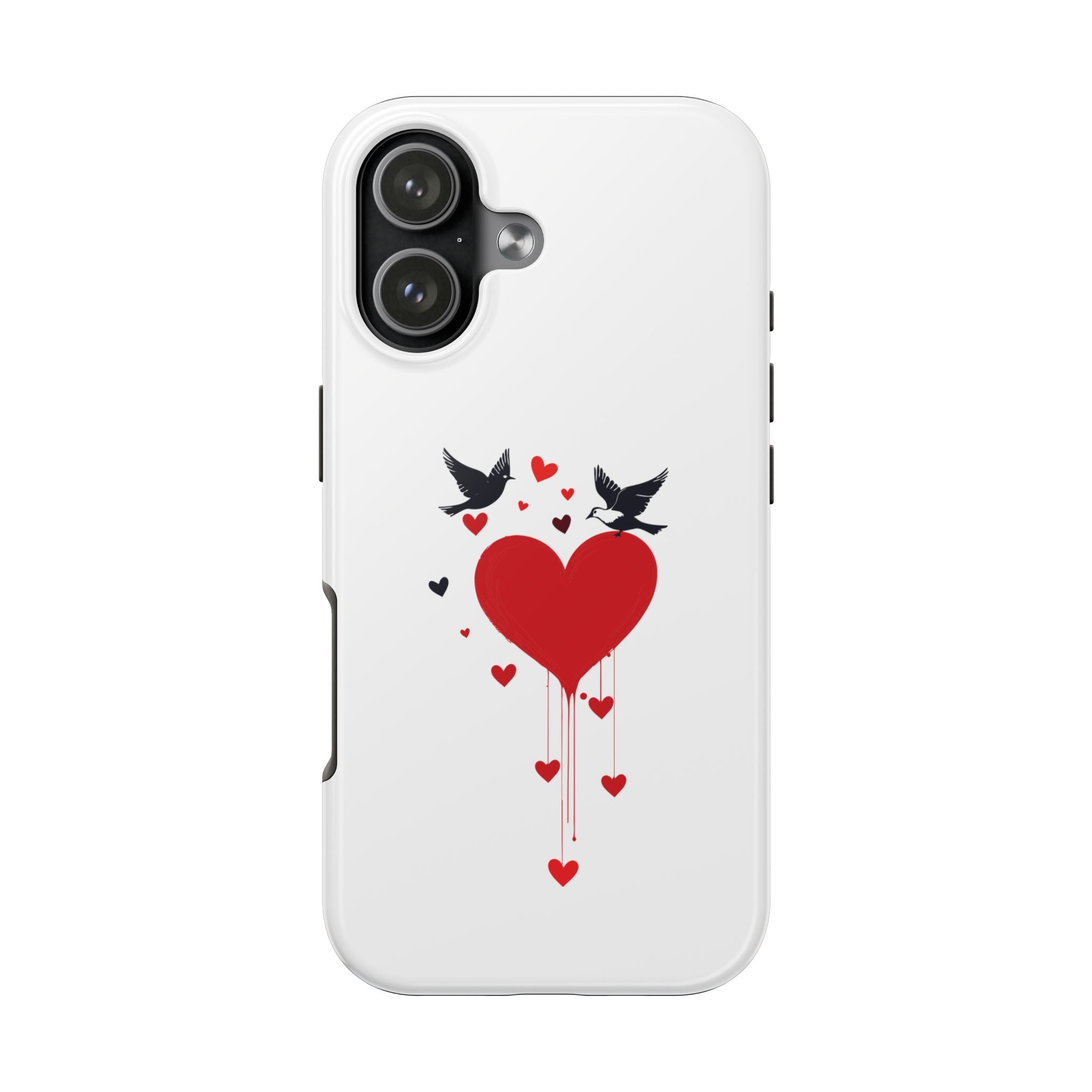 Tough Phone Case Red Dripping Heart with Doves Valentine's Protection