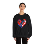 Heart Face Crewneck Sweatshirt Abstract Red & Blue Love Graphic
