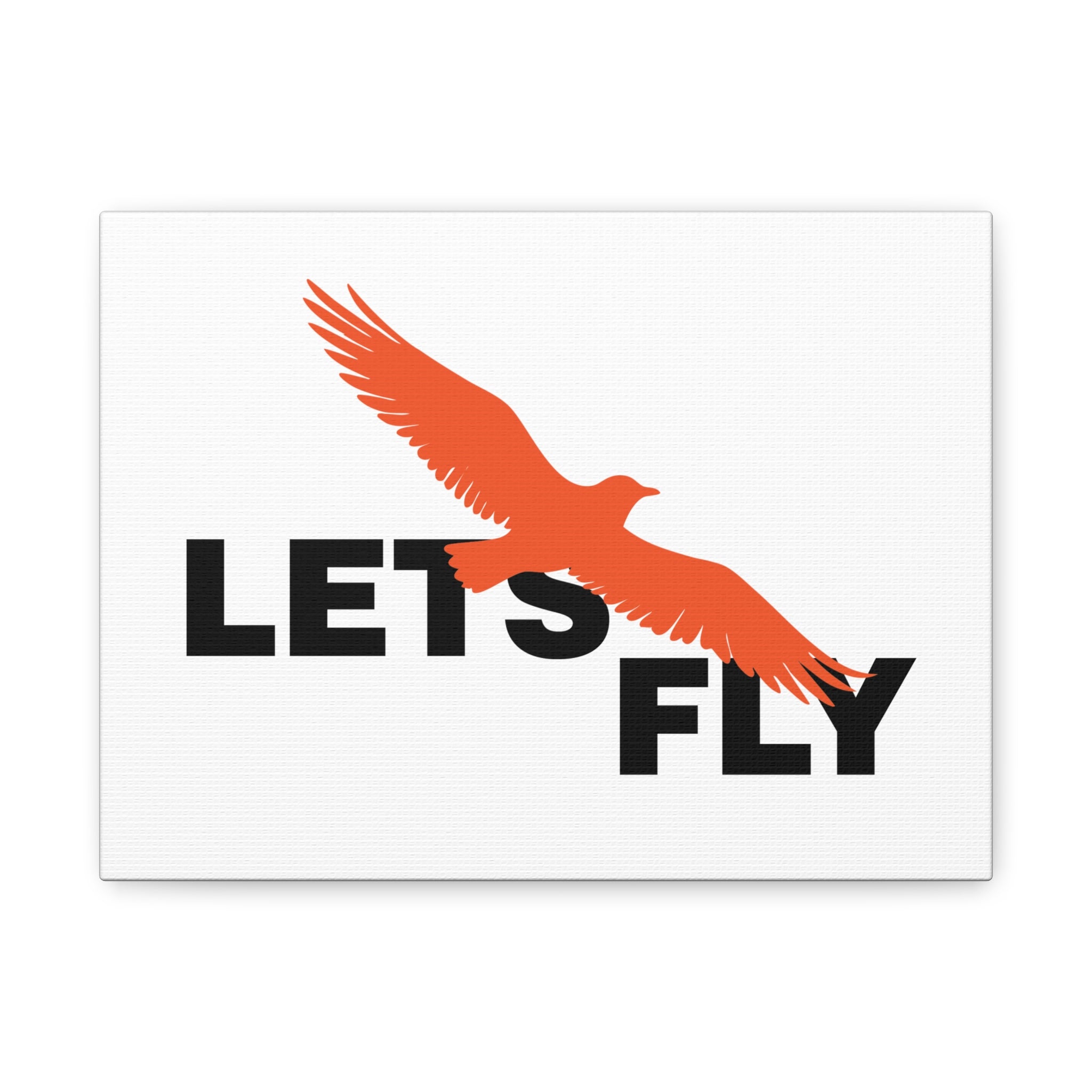 Canvas Wall Art - "LET'S FLY" Orange Seagull Typography