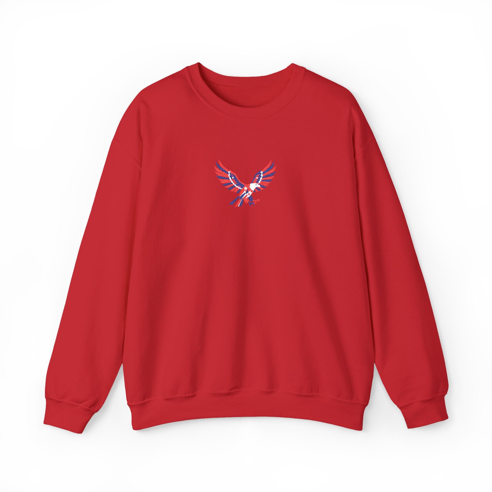 Red sweatshirt with a logo on a white background
