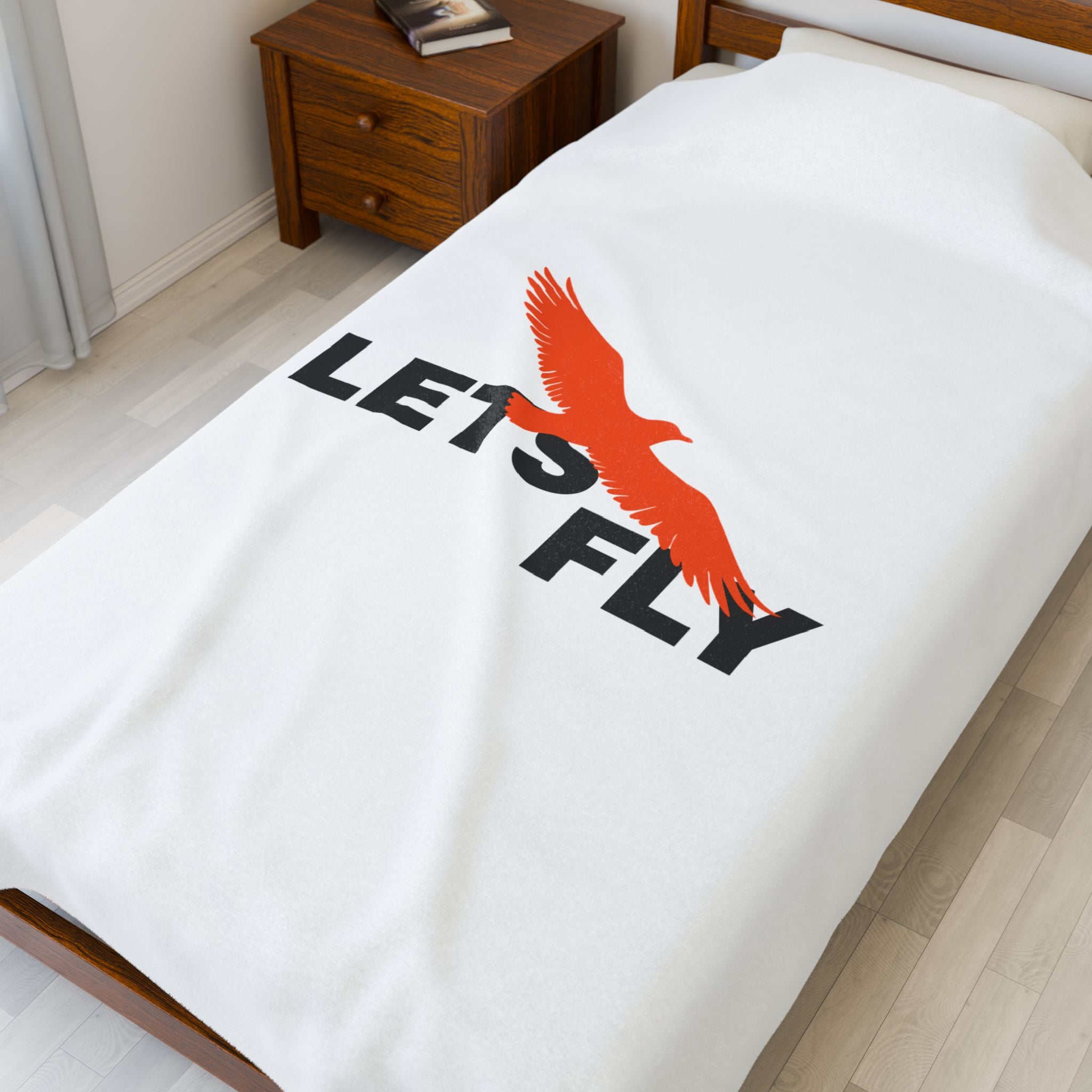 Let's Fly Plush Blanket — Soft Velveteen Throw with Soaring Bird Graphic