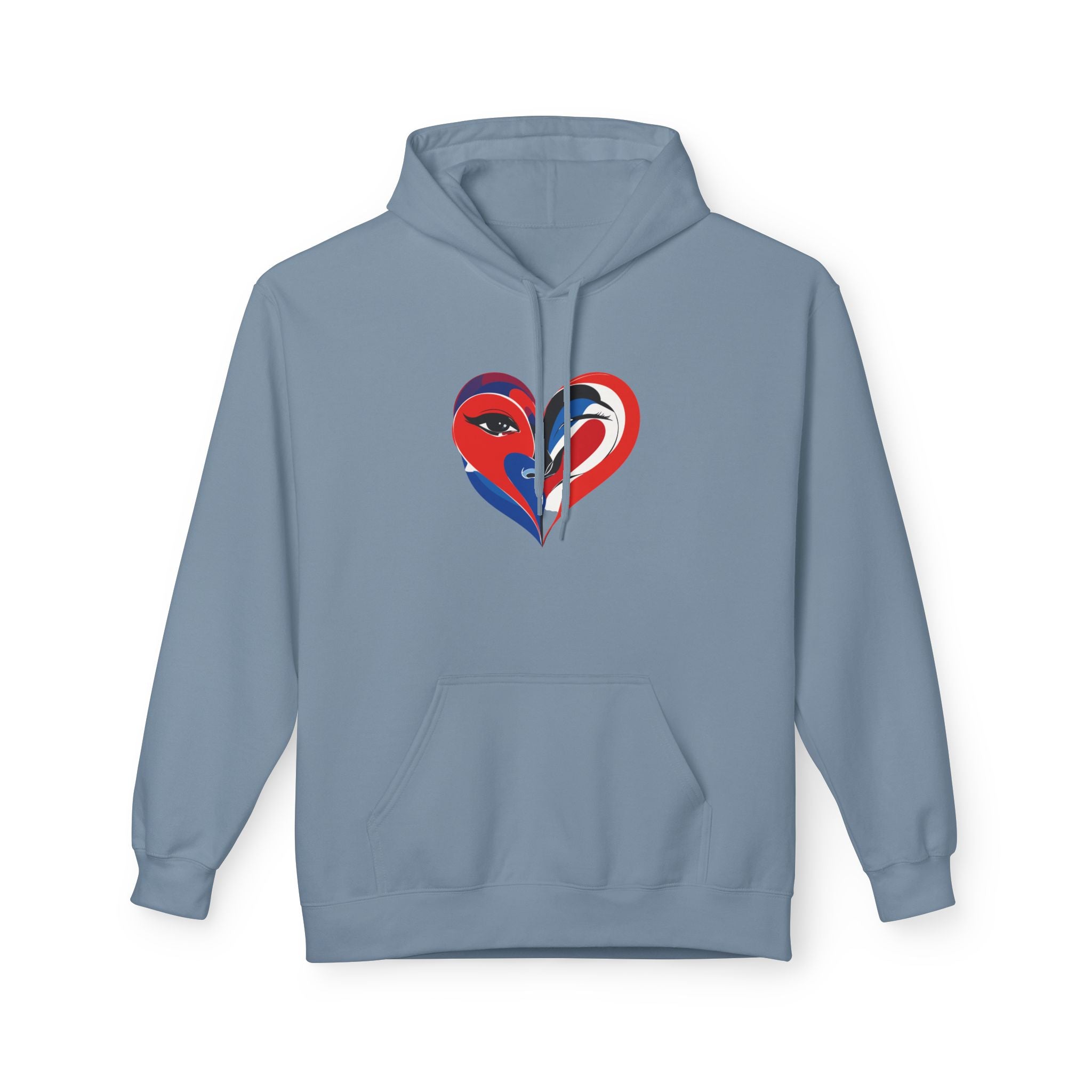 Patriotic Heart Face Hoodie Red White Blue Love Graphic