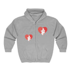 Heart Portrait Zip Hoodie — Retro Woman Profile Valentine Sweatshirt