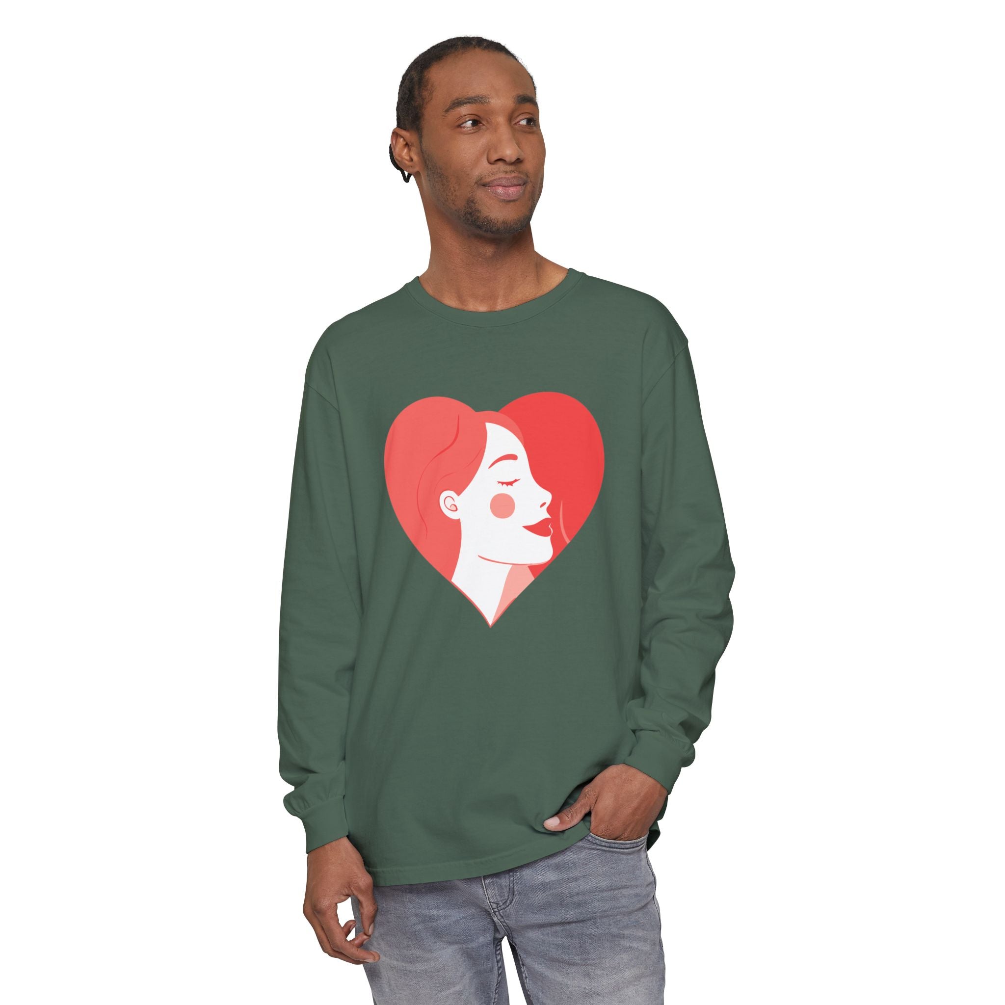 Heart Portrait Long Sleeve Tee — Romantic Red Lady Graphic