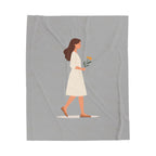 Minimalist Woman with Flowers Velveteen Plush Blanket Cozy Decorative Throw