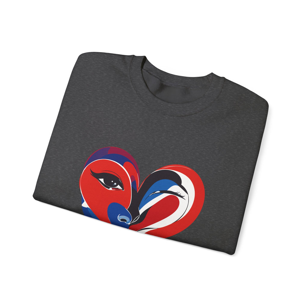 Heart Face Crewneck Sweatshirt Abstract Red & Blue Love Graphic
