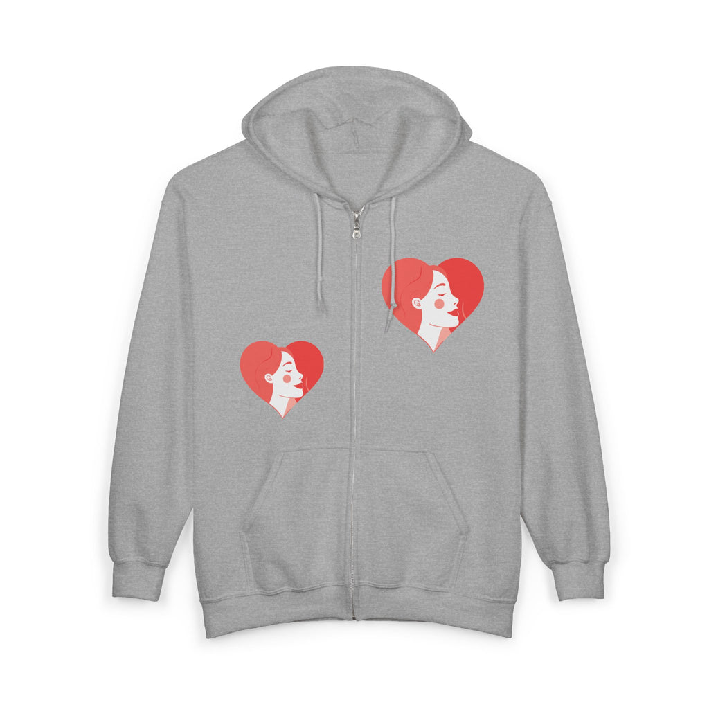 Heart Portrait Zip Hoodie — Retro Woman Profile Valentine Sweatshirt
