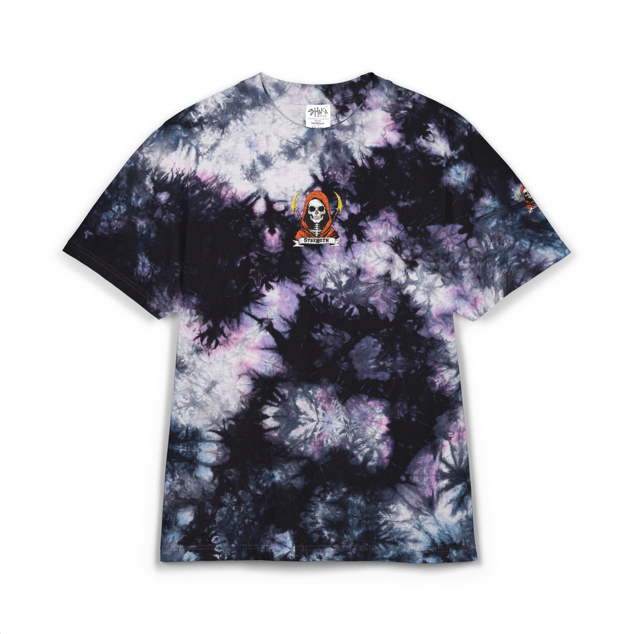Tie-Dye T-Shirt Embroidered Skull Flame Patch Oversized Grunge Tee