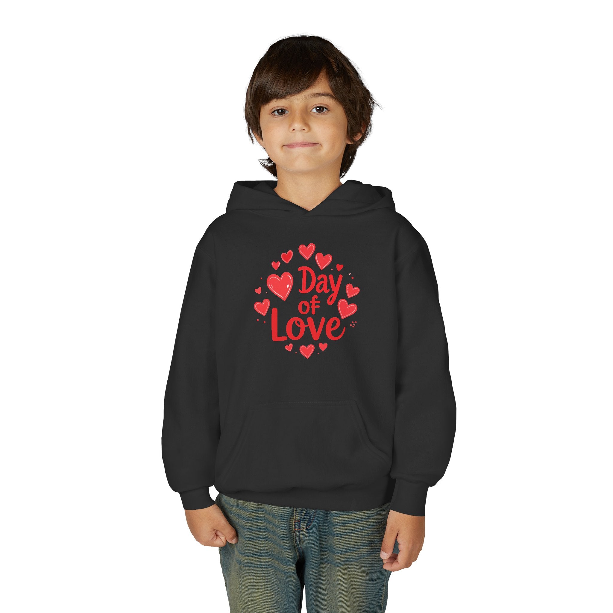 Youth Hoodie — "Day of Love" Kids Valentine’s Heart Pullover