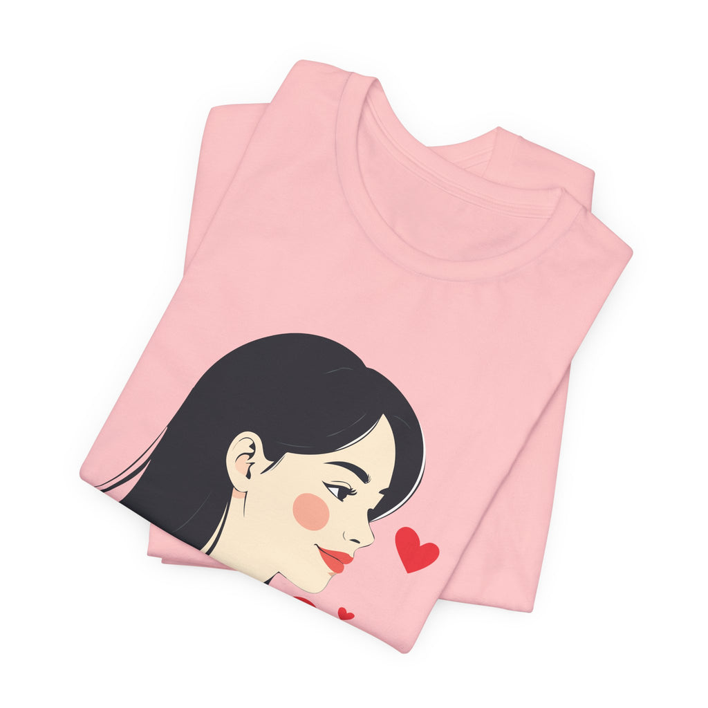 Women’s Portrait Tee with Heart Accents – Cute Kawaii Girl Graphic T-Shirt