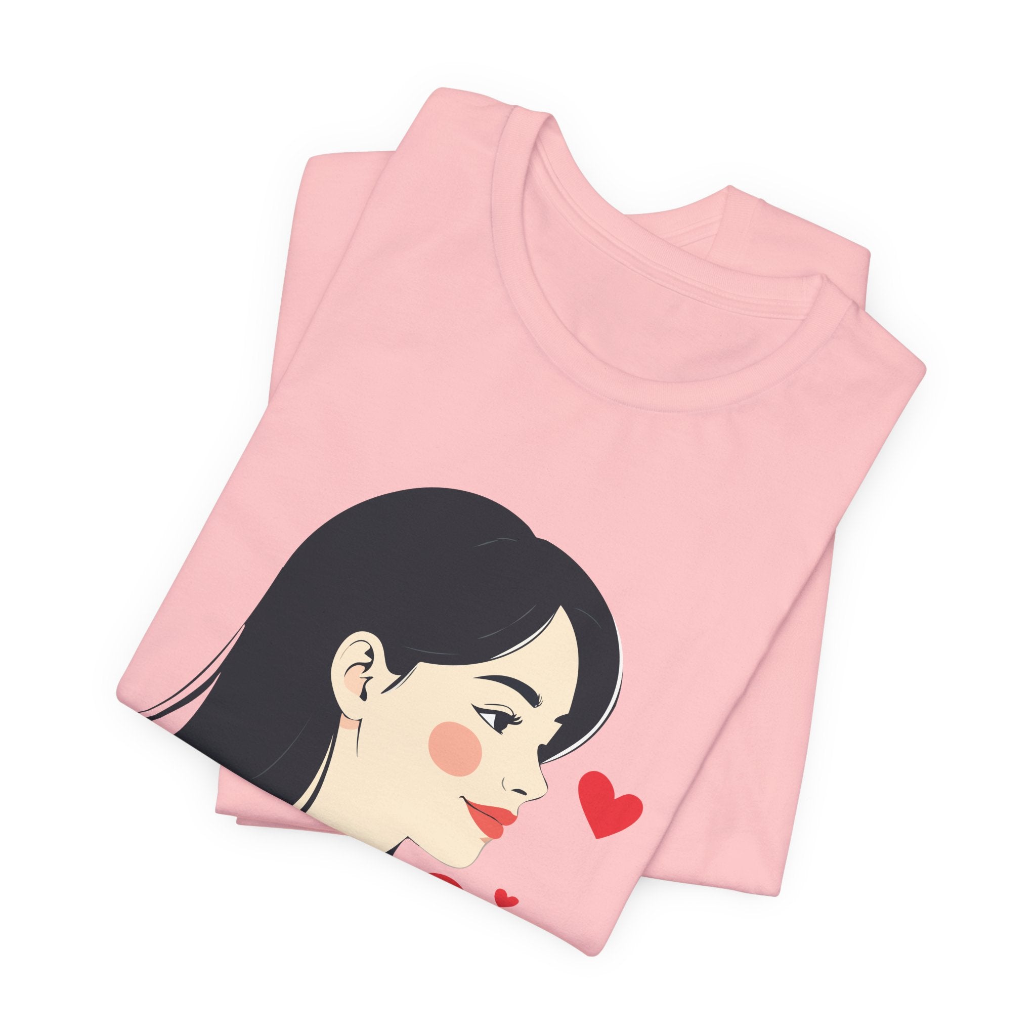 Women’s Portrait Tee with Heart Accents – Cute Kawaii Girl Graphic T-Shirt