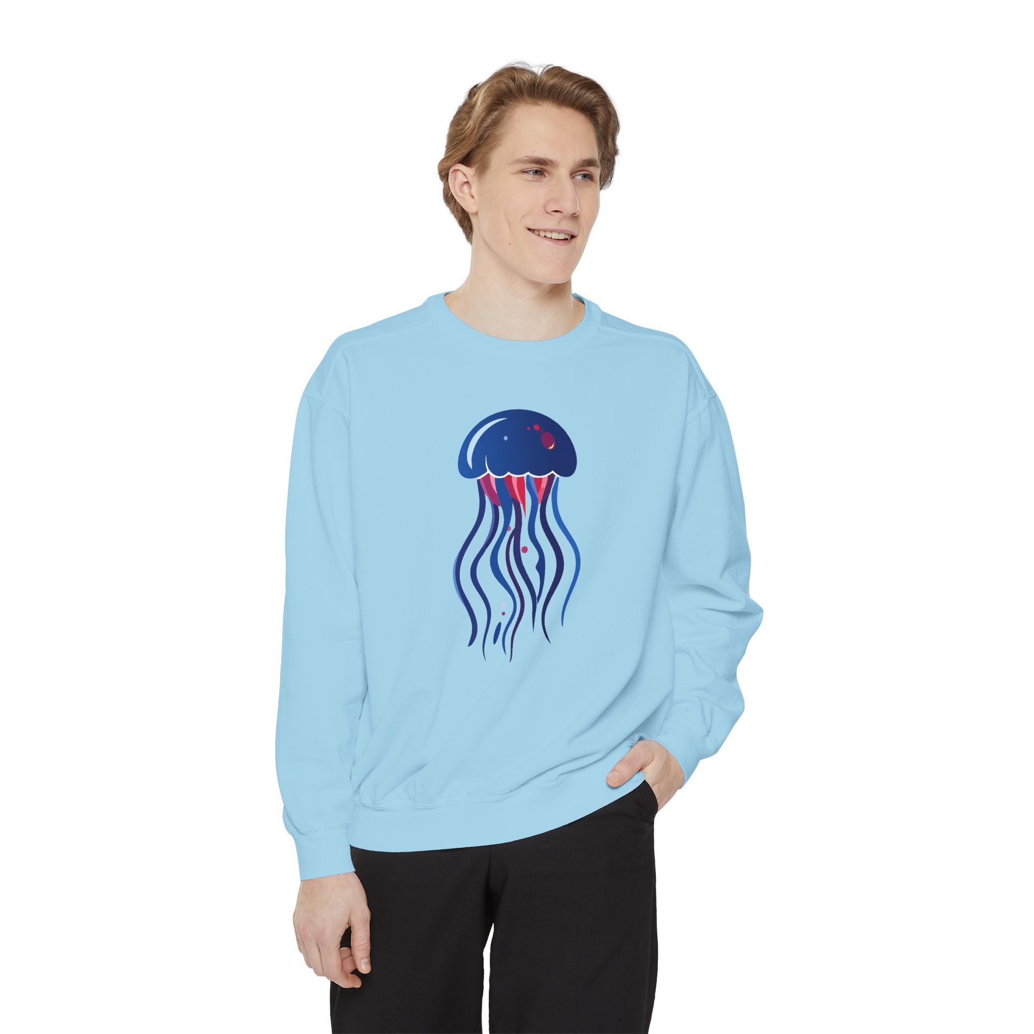 Jellyfish Graphic Sweatshirt Nautical Blue Ocean Crewneck
