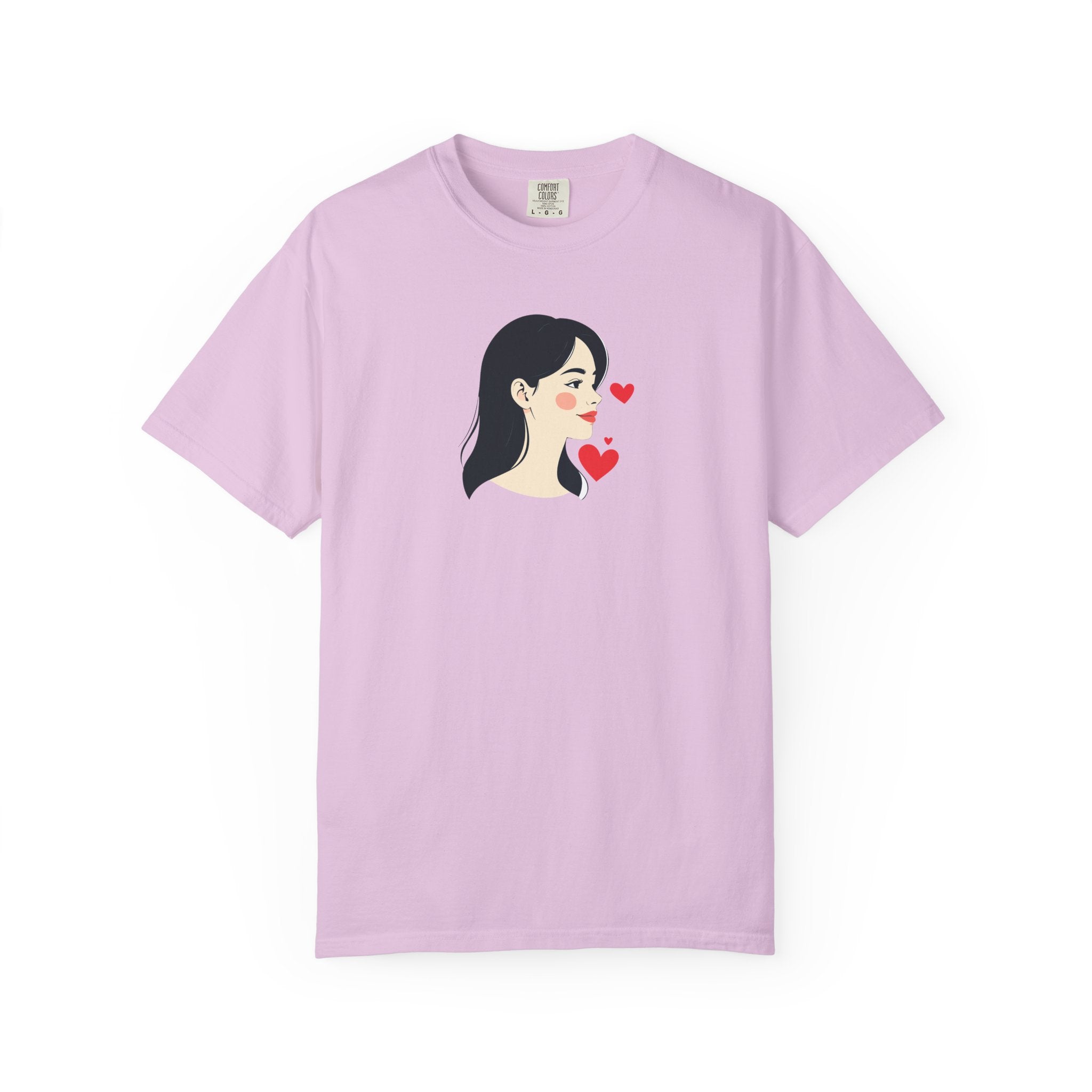 T-Shirt Minimal Cute Girl Profile with Hearts Graphic