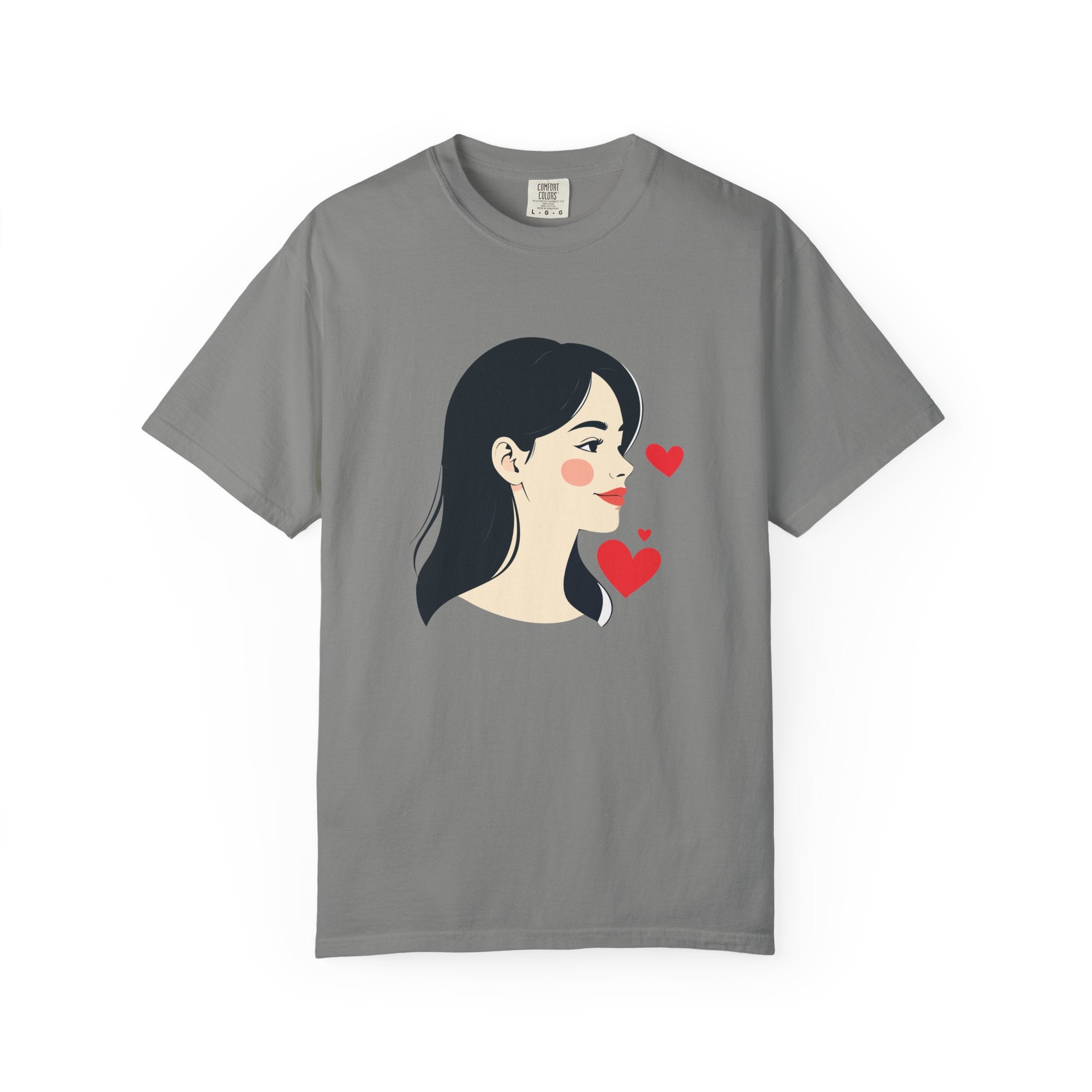 T-Shirt — Minimal Cute Girl Profile with Hearts Graphic