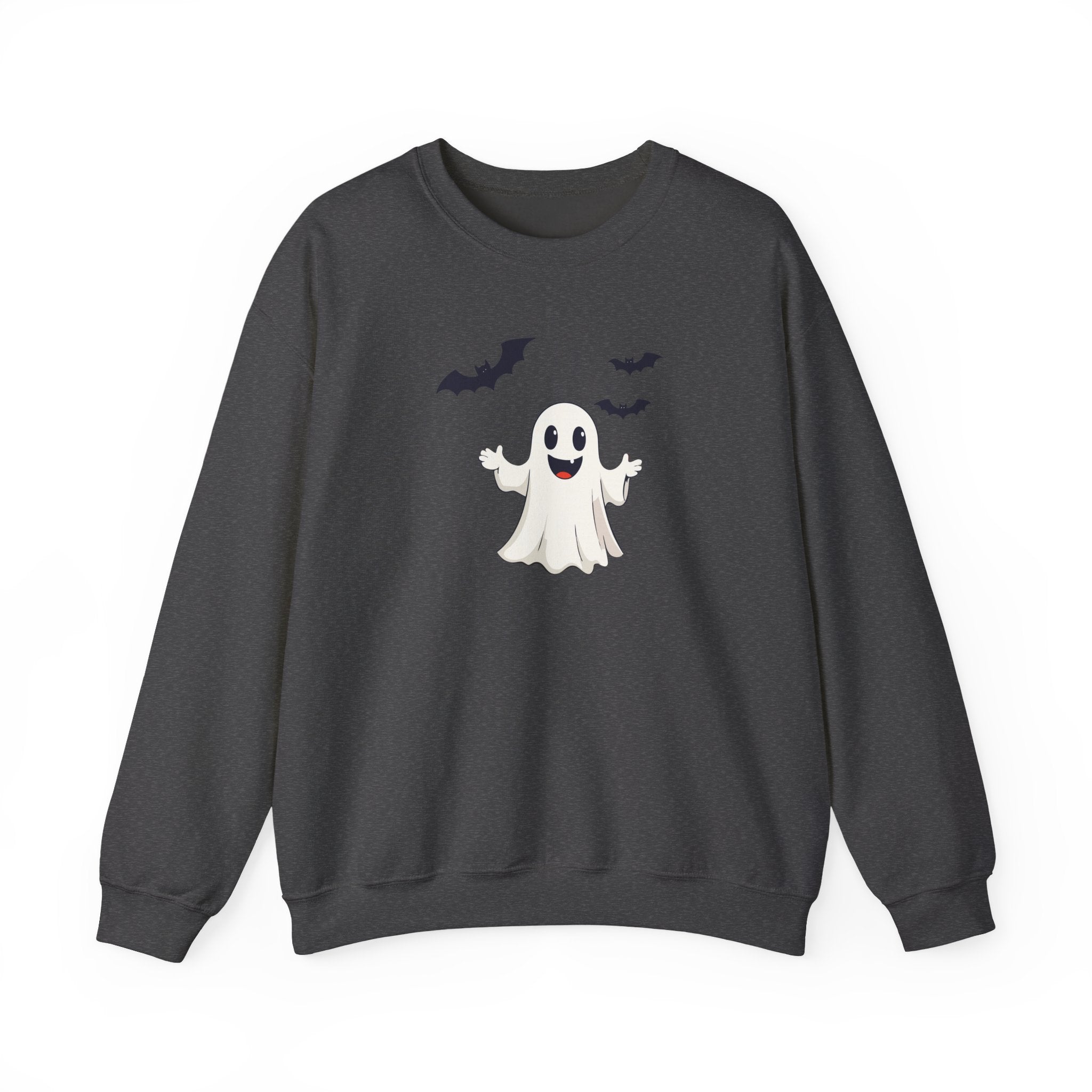 Halloween Ghost Crewneck Sweatshirt Cute Boo Ghost & Bats Cozy Pullover