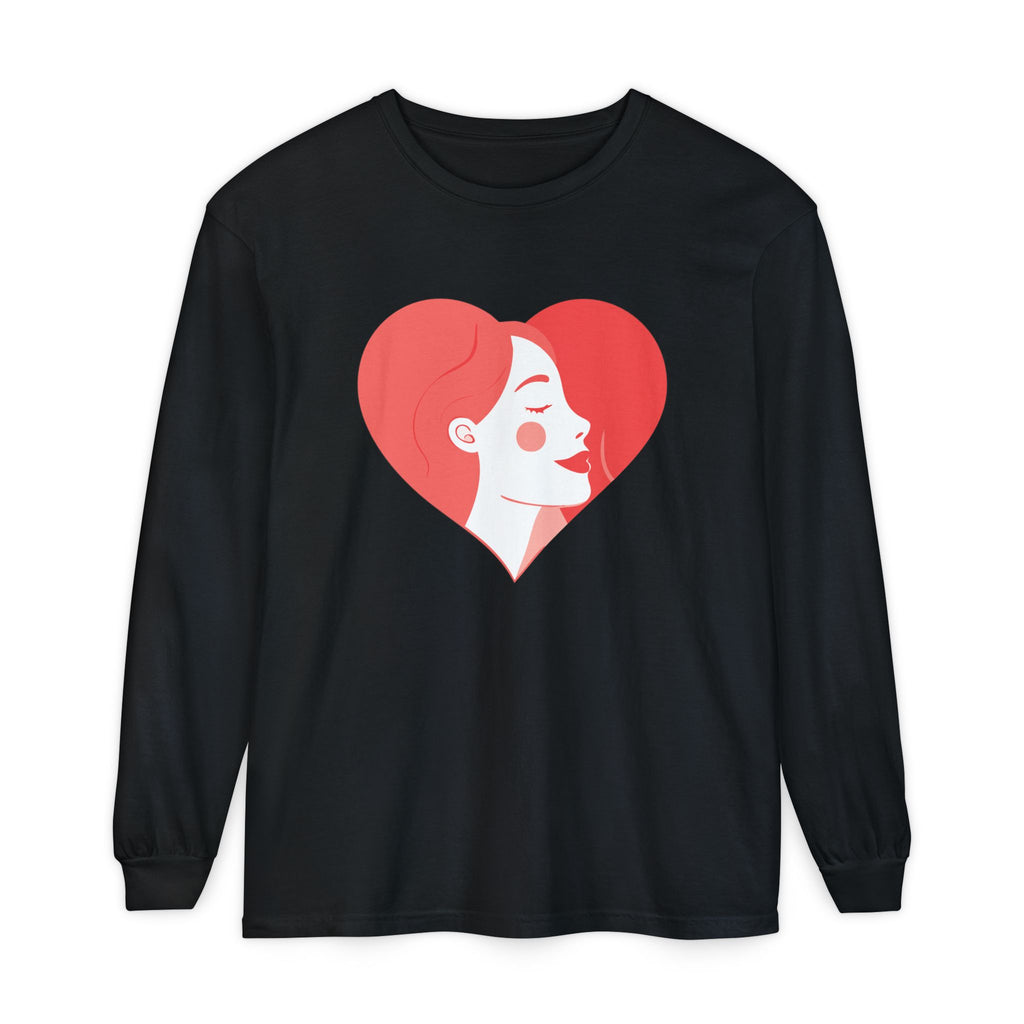 Heart Portrait Long Sleeve Tee — Romantic Red Lady Graphic