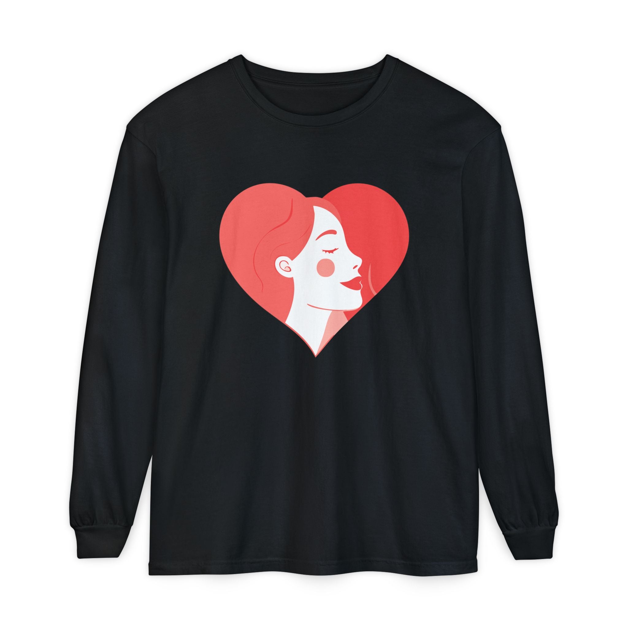 Heart Portrait Long Sleeve Tee — Romantic Red Lady Graphic