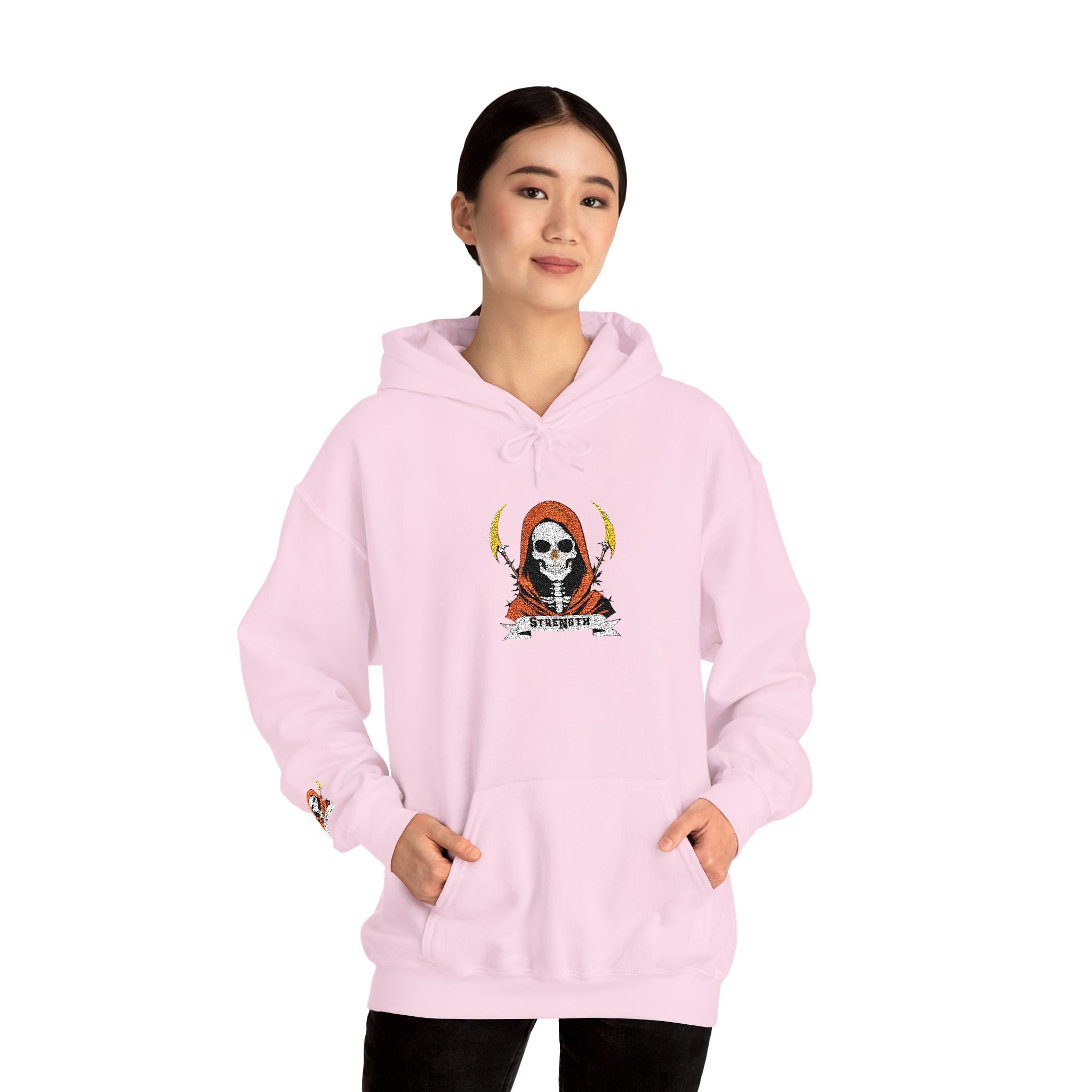 Embroidered Skull Reaper Hoodie Gothic Grim Reaper Graphic Sweatshirt