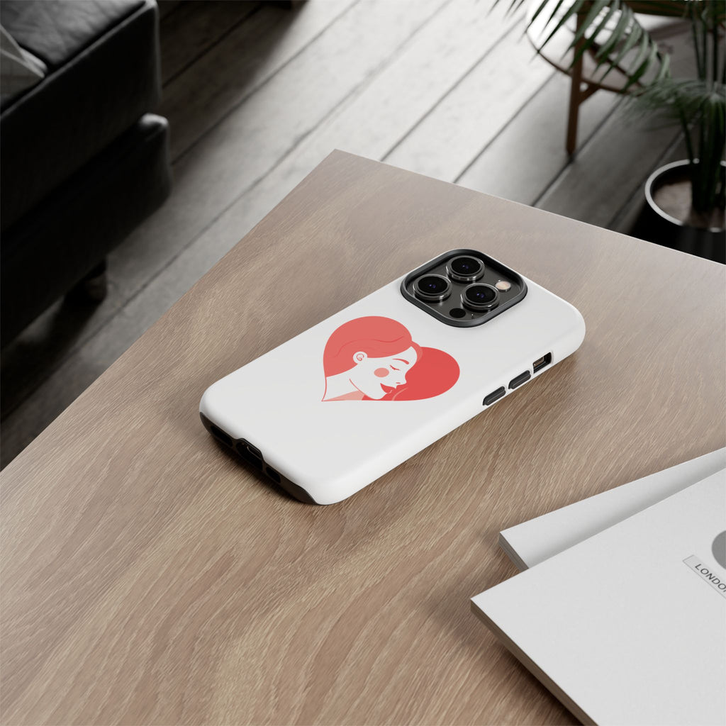 Phone Case — Minimal Heart Portrait Protective Tough Case (Pink Girly Love Design)