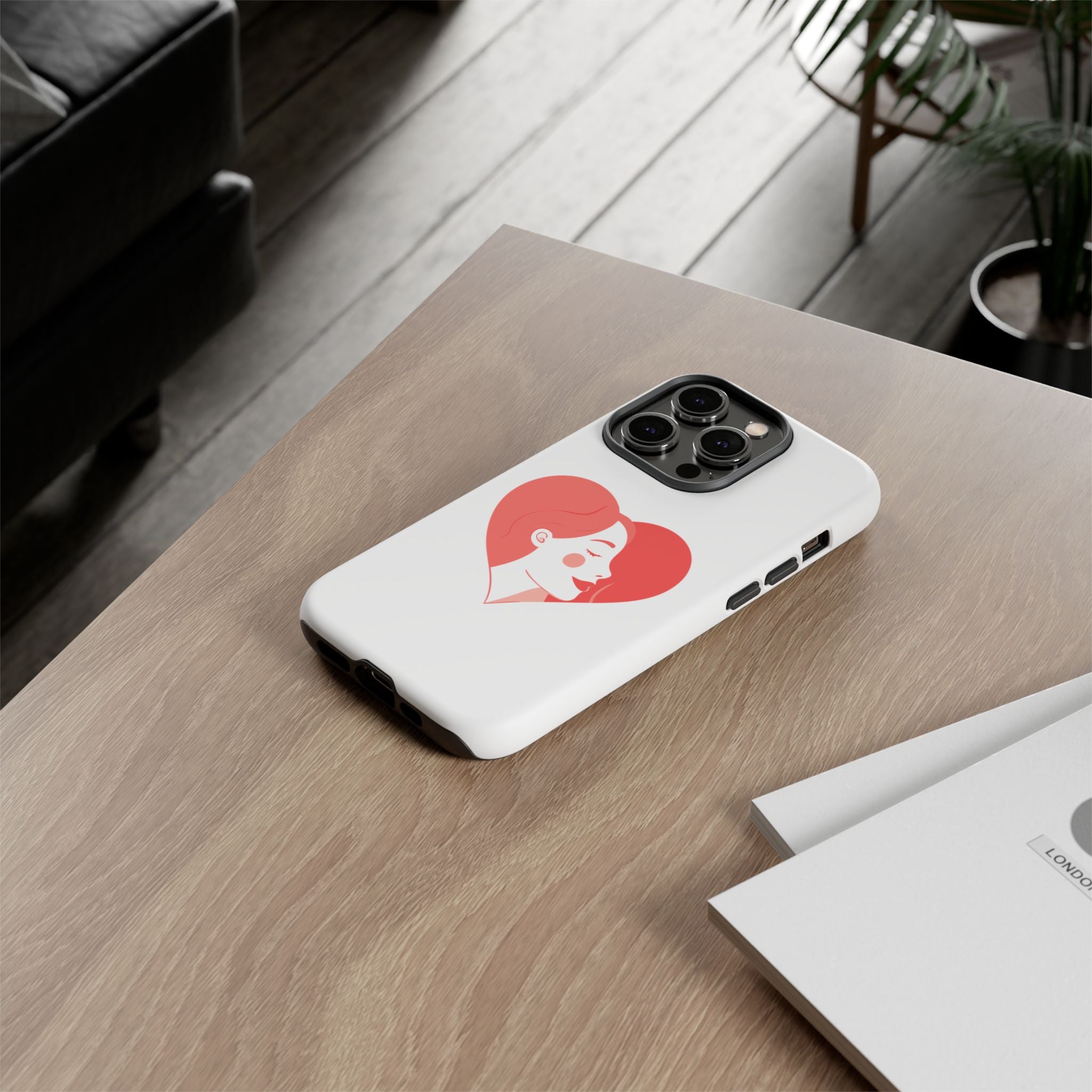 Phone Case — Minimal Heart Portrait Protective Tough Case (Pink Girly Love Design)