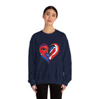 Heart Face Crewneck Sweatshirt Abstract Red & Blue Love Graphic
