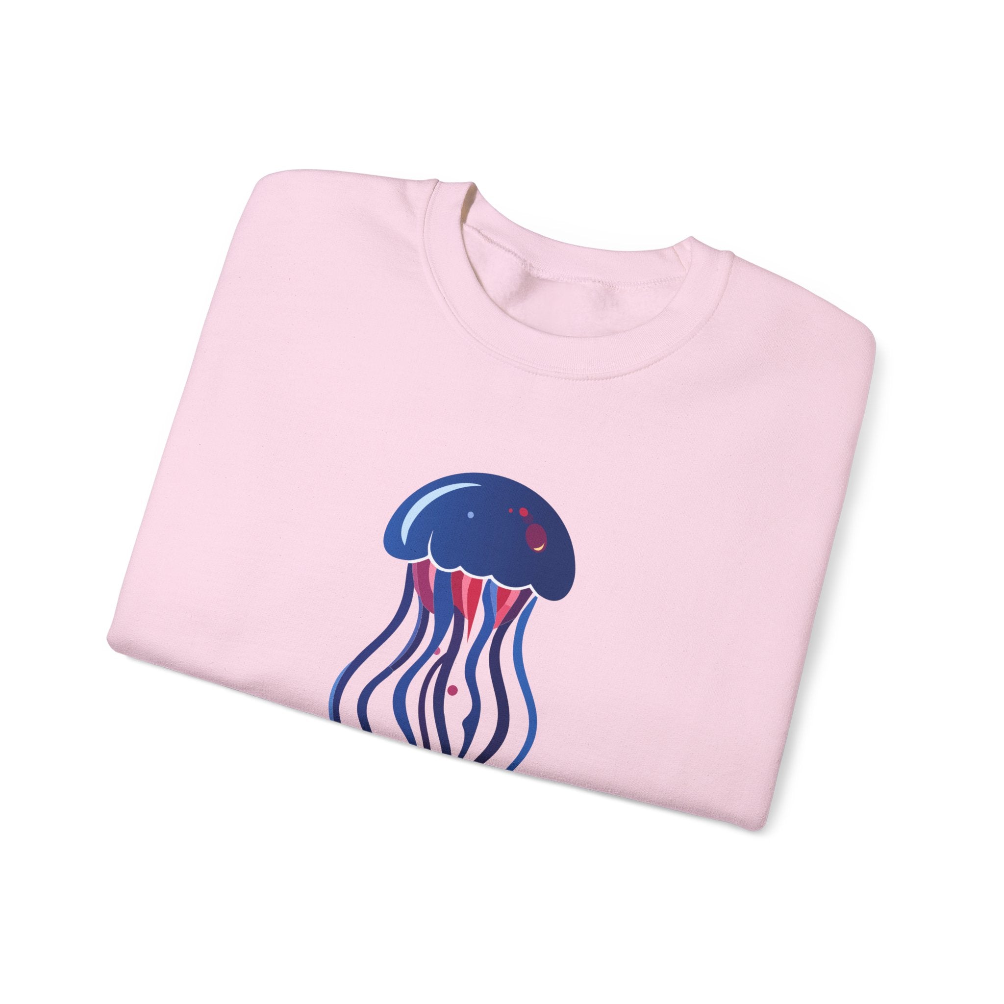 Jellyfish Graphic Crewneck Sweatshirt Cute Blue & Pink Ocean Animal Tee for Beach Lovers