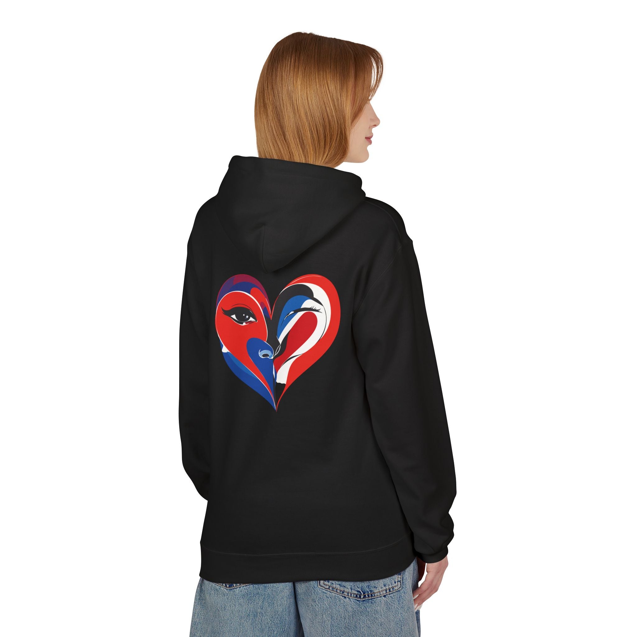 Patriotic Heart Face Hoodie Red White Blue Love Graphic