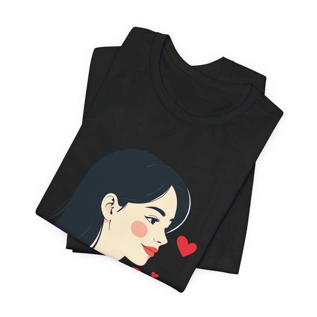Women’s Portrait Tee with Heart Accents – Cute Kawaii Girl Graphic T-Shirt