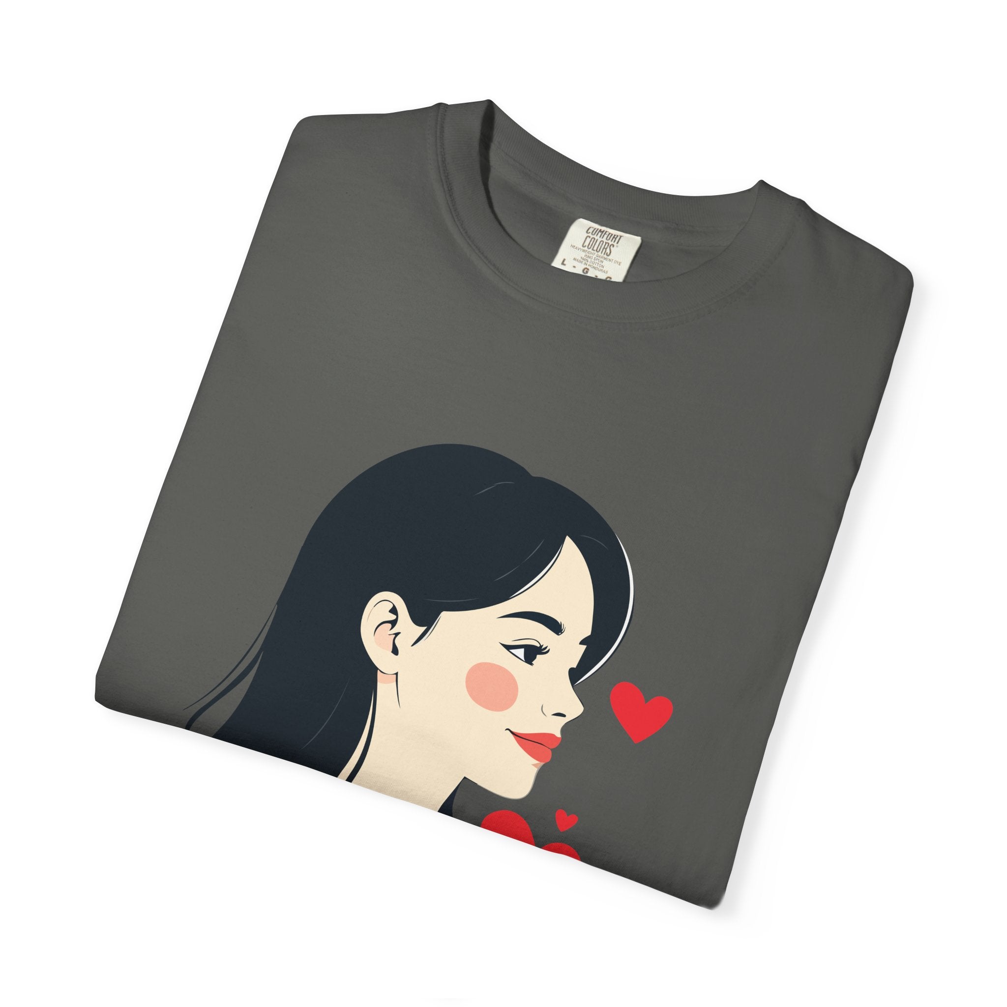 T-Shirt — Minimal Cute Girl Profile with Hearts Graphic
