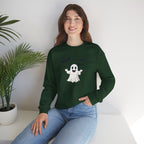 Halloween Ghost Crewneck Sweatshirt Cute Boo Ghost & Bats Cozy Pullover
