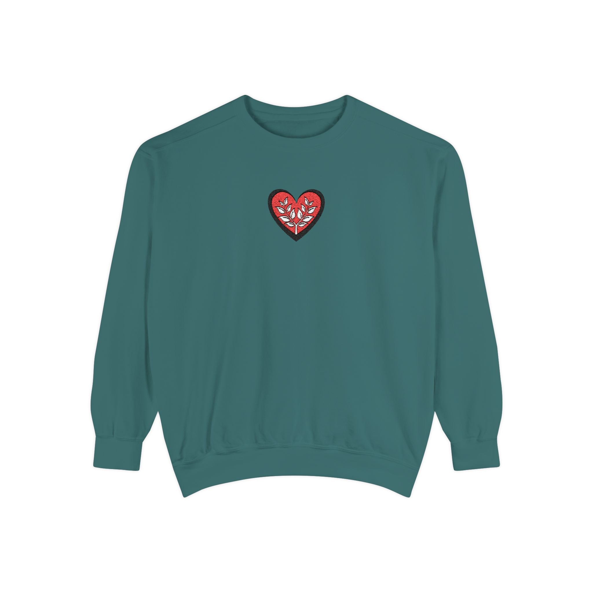 Embroidered Heart Crewneck Sweatshirt Small Red Sparkle Heart Design