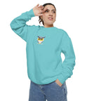 Embroidered Yellow Blue Owl Sweatshirt Small Chest Graphic Crewneck