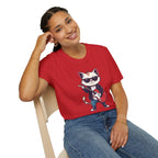 Cat Rocker T-Shirt Cool Sunglasses Cat Playing Guitar Graphic Tee