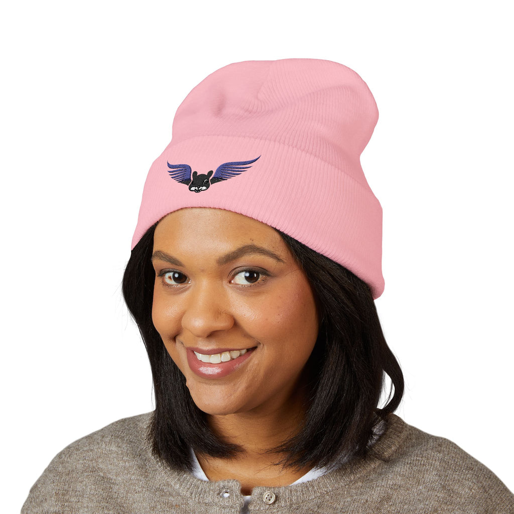 Winged Frenchie Embroidered Beanie Cute Skull Wings Cuffed Hat
