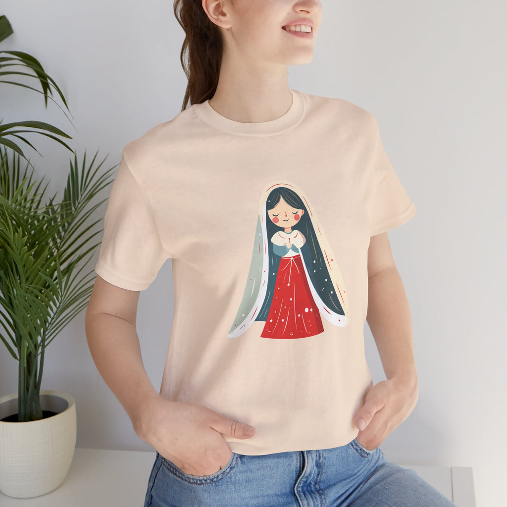 Virgin Mary Illustration Tee — Cute Nativity T-Shirt