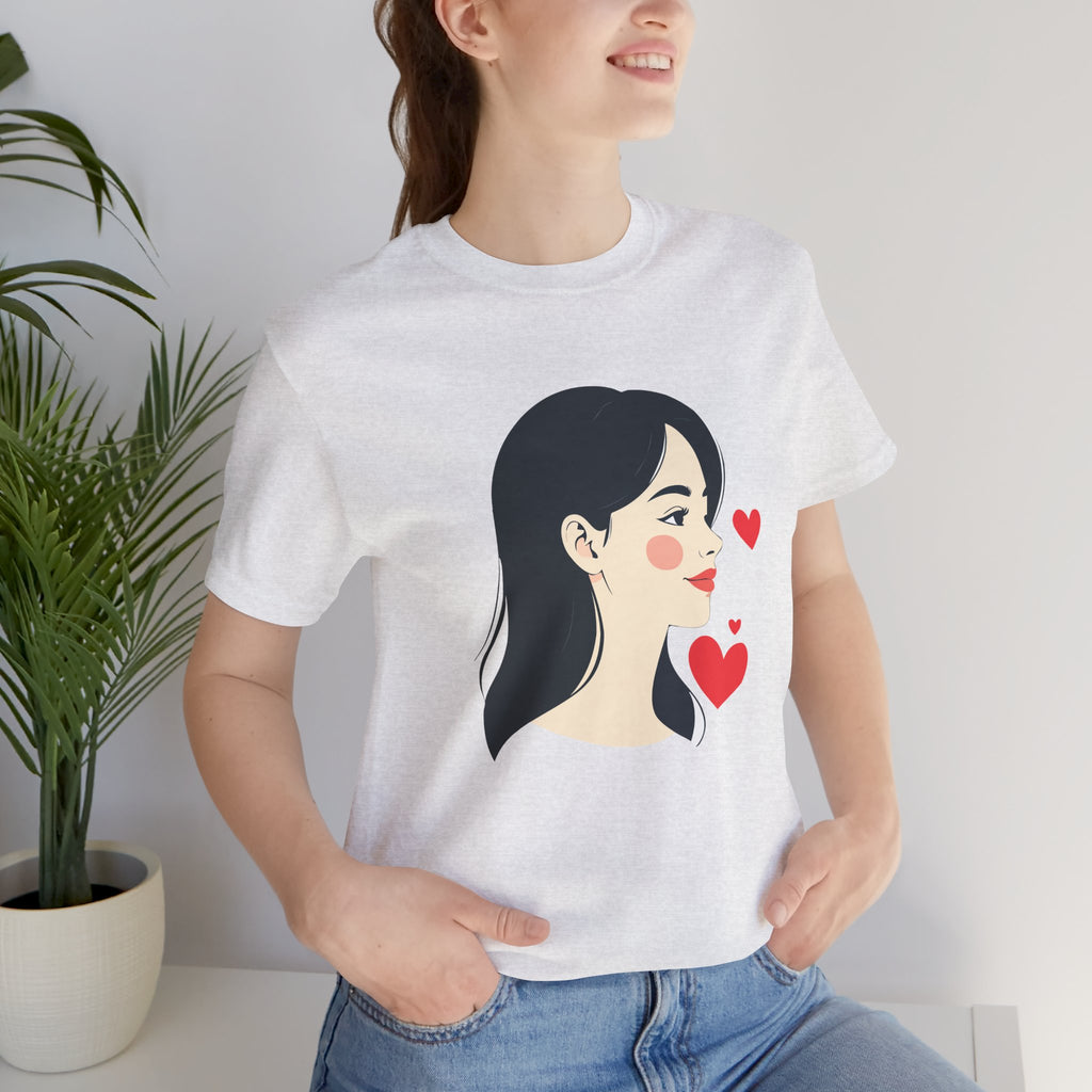 Women’s Portrait Tee with Heart Accents – Cute Kawaii Girl Graphic T-Shirt