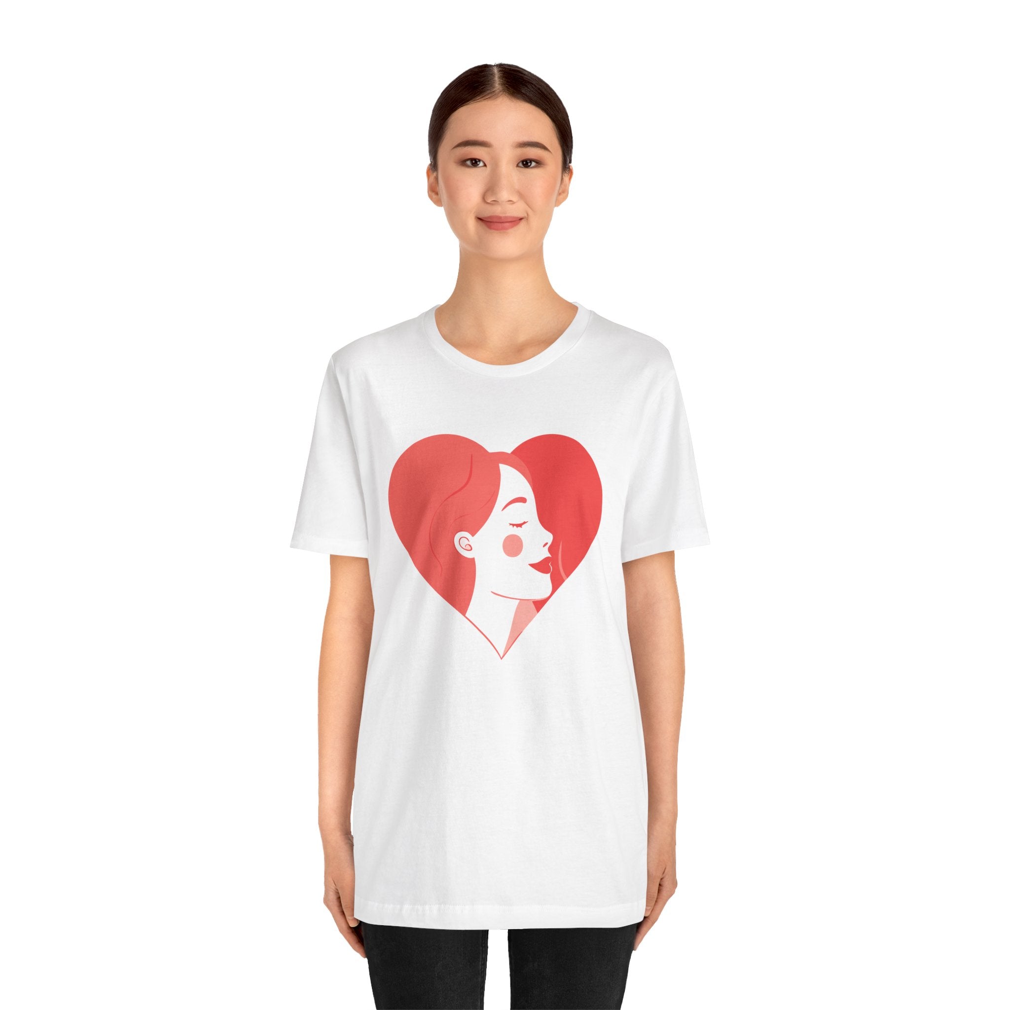 Heart Profile Tee - Minimal Romantic Woman Illustration T-Shirt