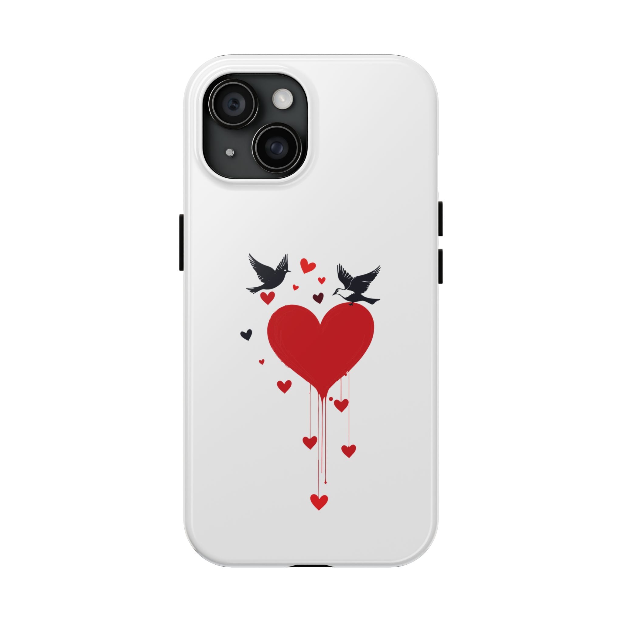 Tough Phone Case Red Dripping Heart with Doves Valentine's Protection