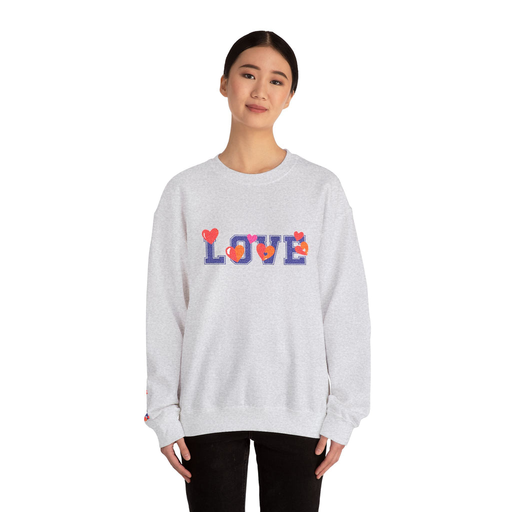 LOVE Floral Crewneck Sweatshirt Heart Pattern Cozy Pullover