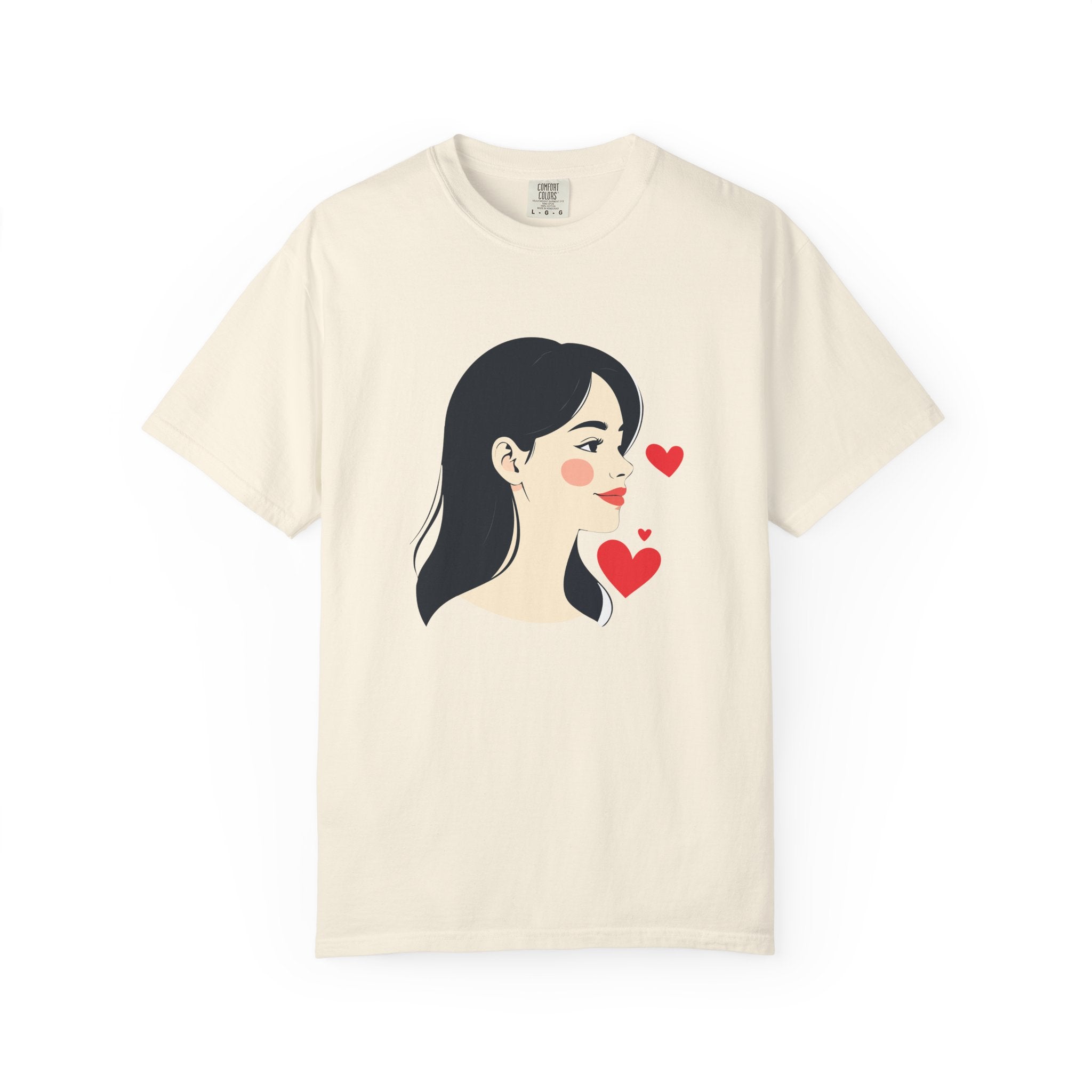 T-Shirt — Minimal Cute Girl Profile with Hearts Graphic