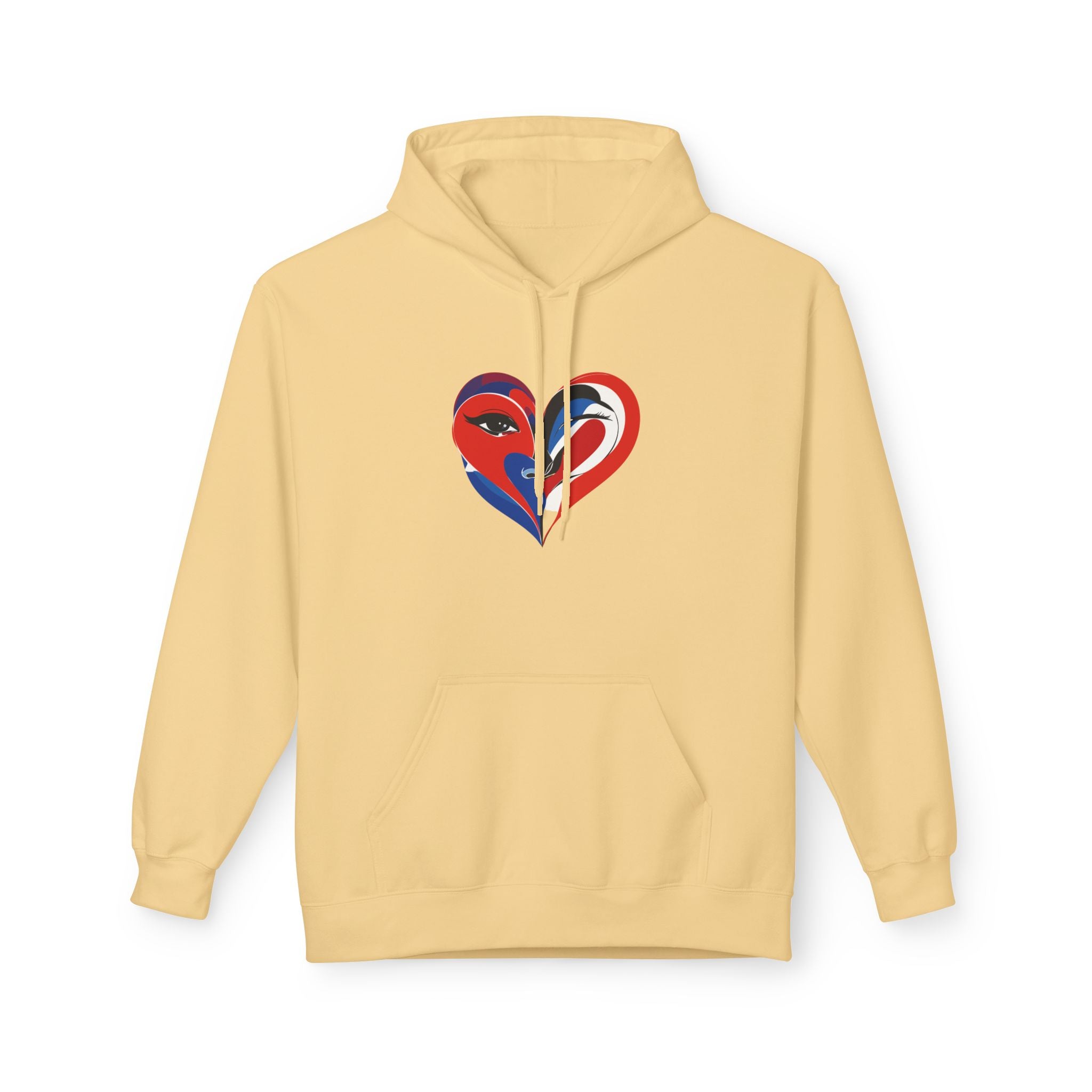 Patriotic Heart Face Hoodie Red White Blue Love Graphic