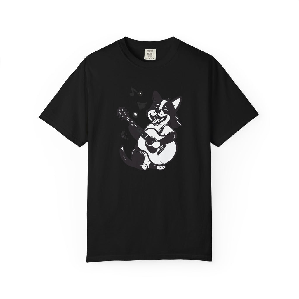 Corgi Playing Guitar T-Shirt  Cute Musical Dog Tee Rockstar Design