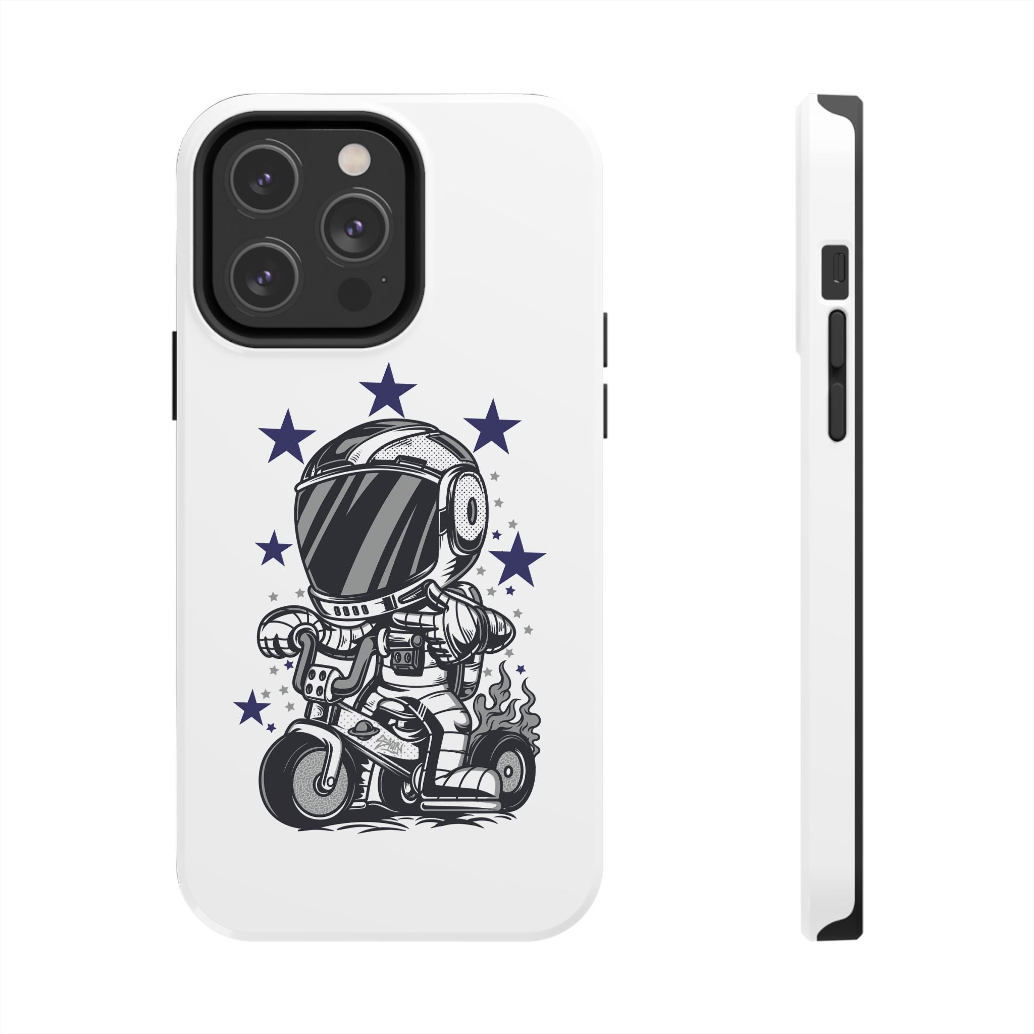 Astronaut Biker Tough Phone Case Retro Space Helmet Rider with Stars