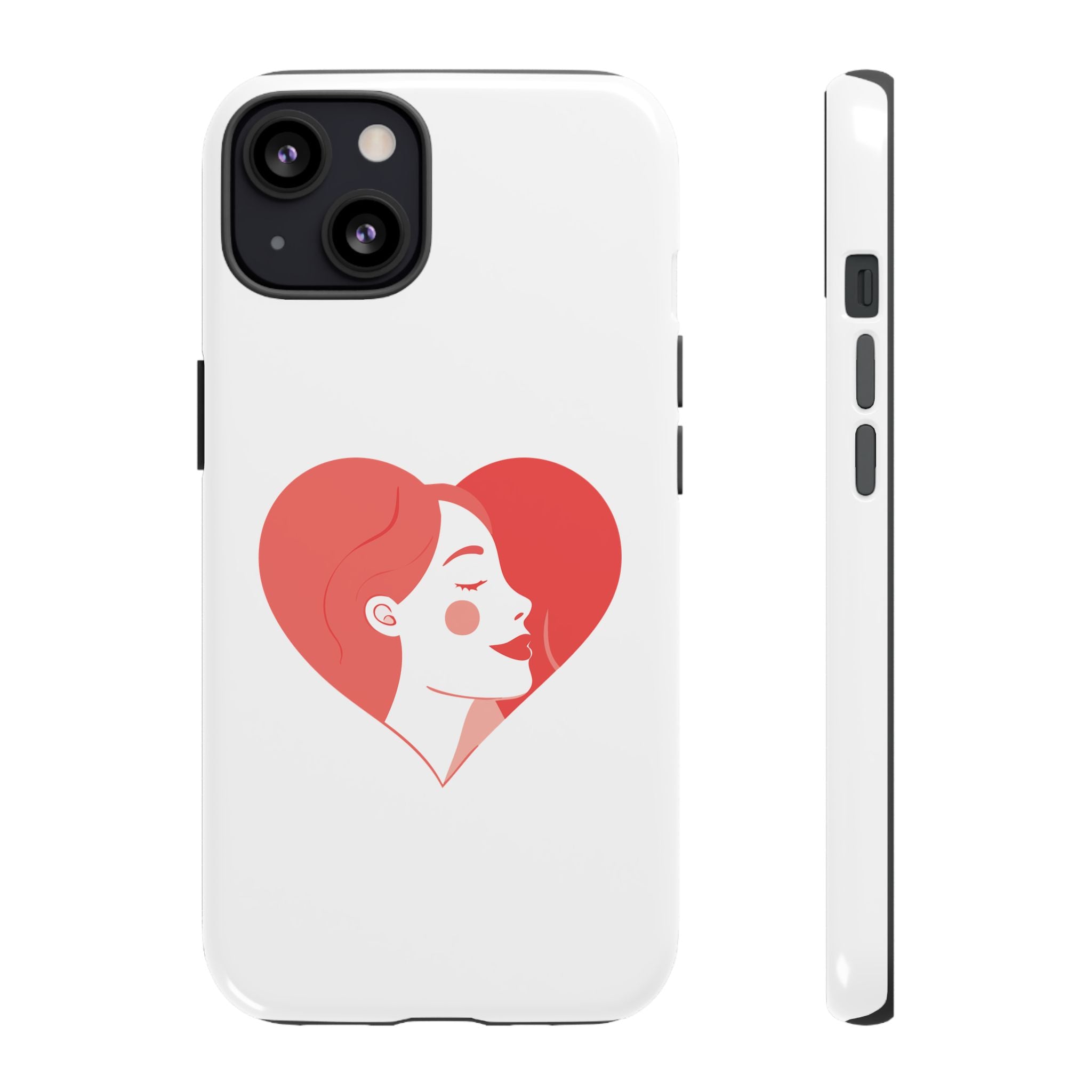 Phone Case — Minimal Heart Portrait Protective Tough Case (Pink Girly Love Design)