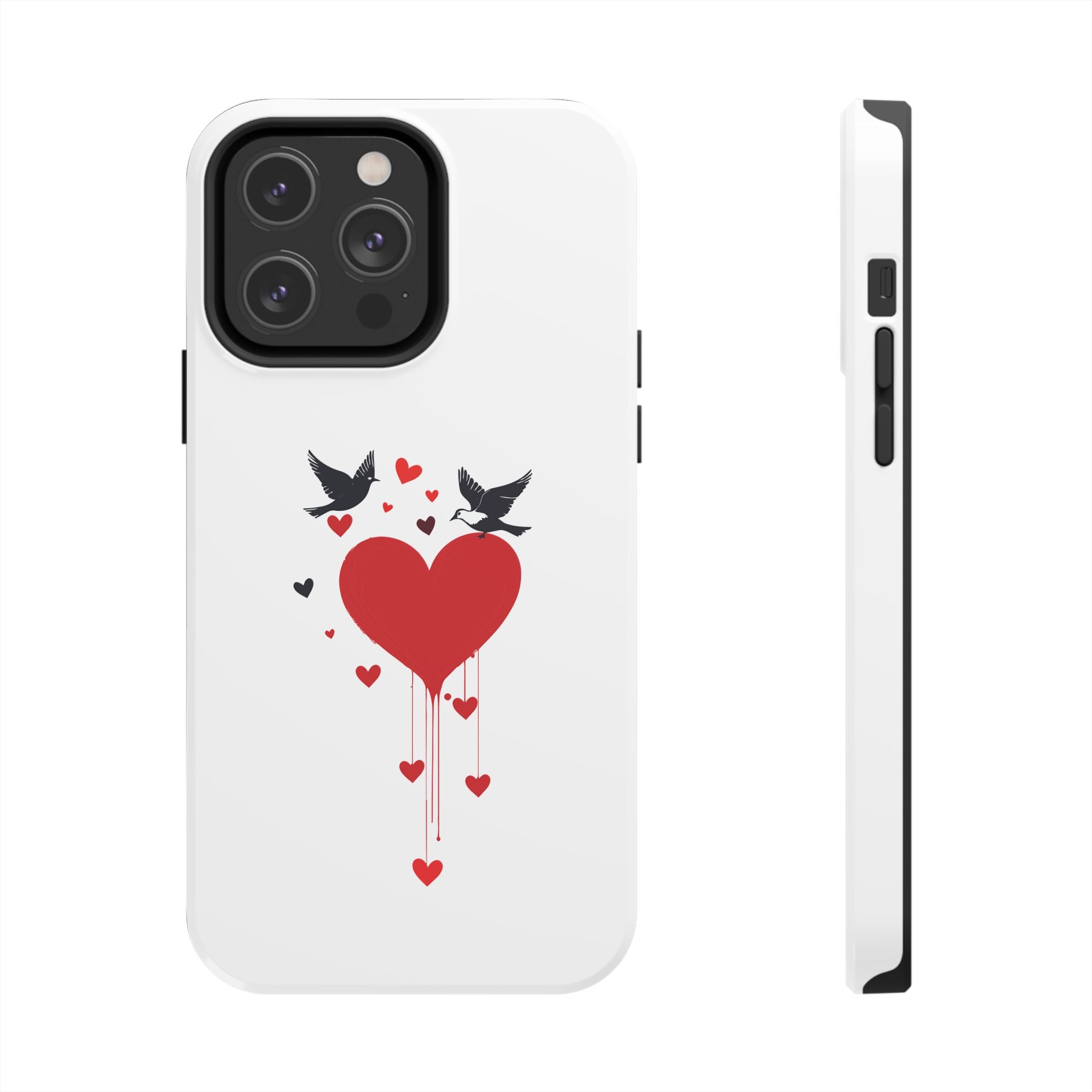 Tough Phone Case Red Dripping Heart with Doves Valentine's Protection