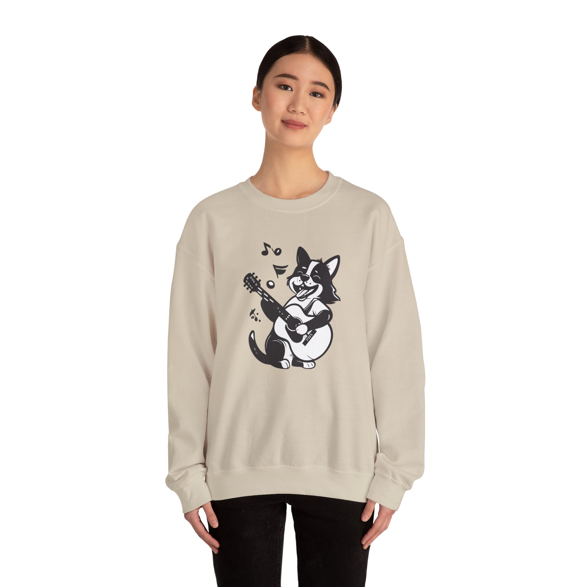 Corgi Playing Guitar Sweatshirt Cute Musical Dog Crewneck
