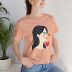Women’s Portrait Tee with Heart Accents – Cute Kawaii Girl Graphic T-Shirt