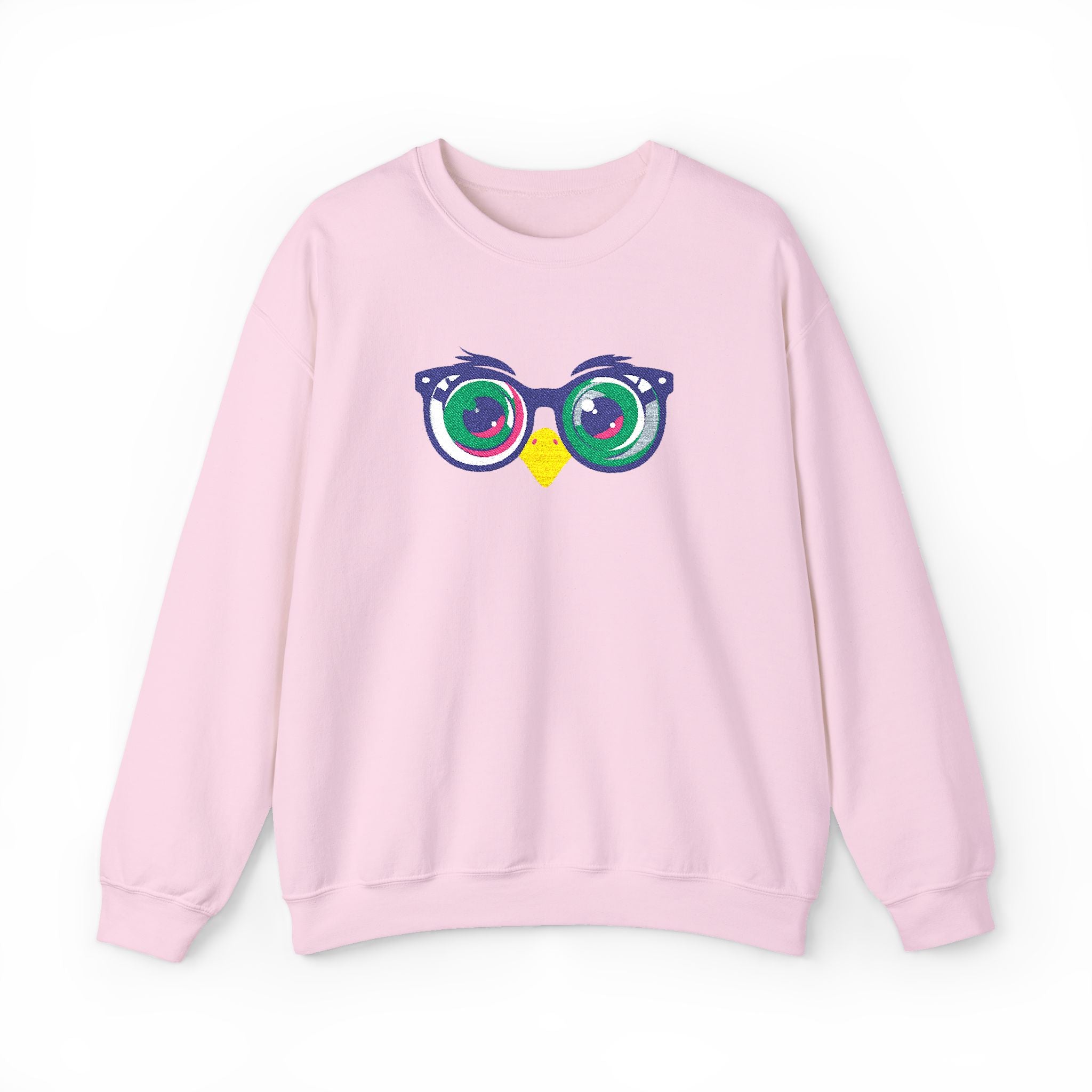 Owl Glasses Sequin Crewneck Sweatshirt Whimsical Sparkle Pullover